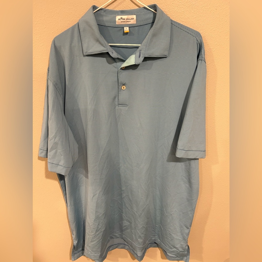 PETER MILLAR S/S MULTICOLOR STRIPED GOLF POLO SHIRT MEN-L.   EUC (C)